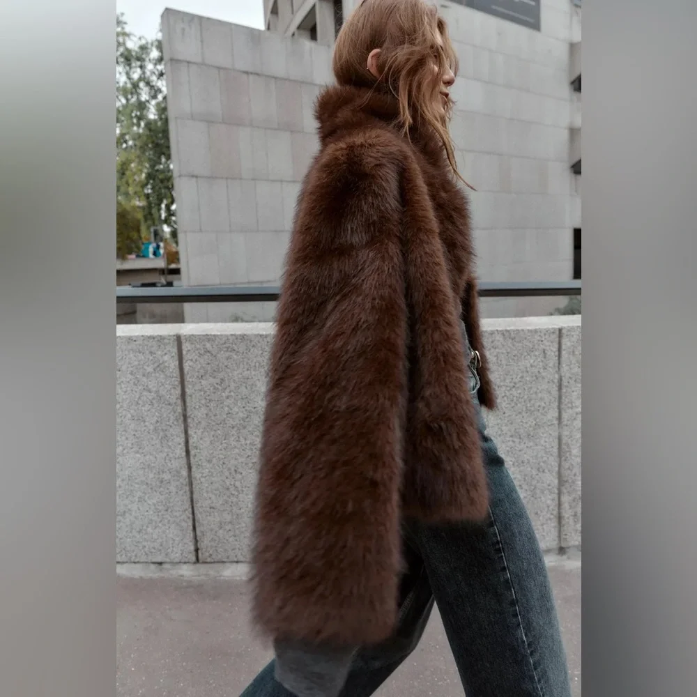 Zara Faux Fur Brown Reversible Jacket Coat